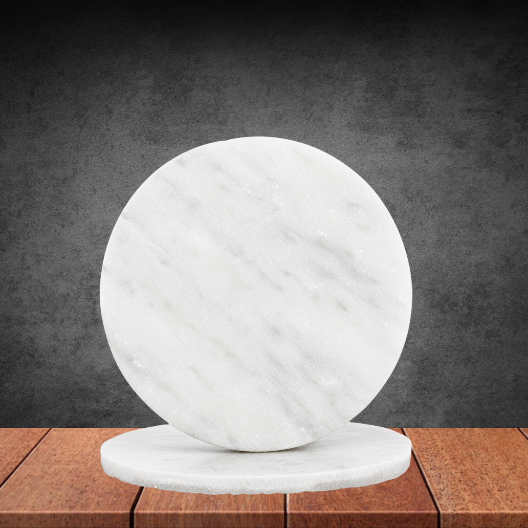 2 Round Glass Coaster - Marble White