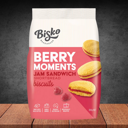 Bisko Bakehouse Berry Moments Jam Sandwich Shortbread Biscuits 300g