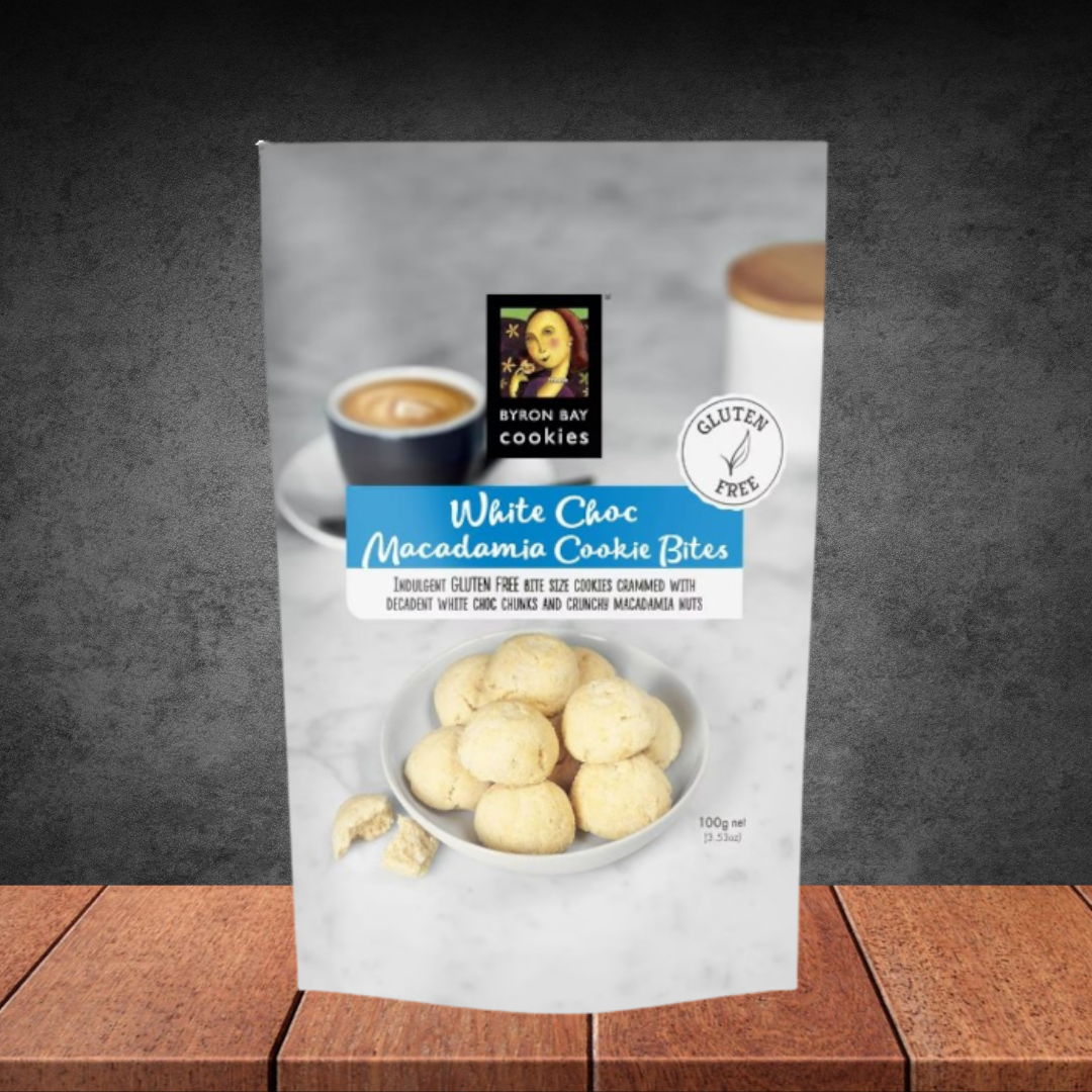 Byron Bay Cookies Gf White Choc Macadamia Bites Cookie Pouch 100g