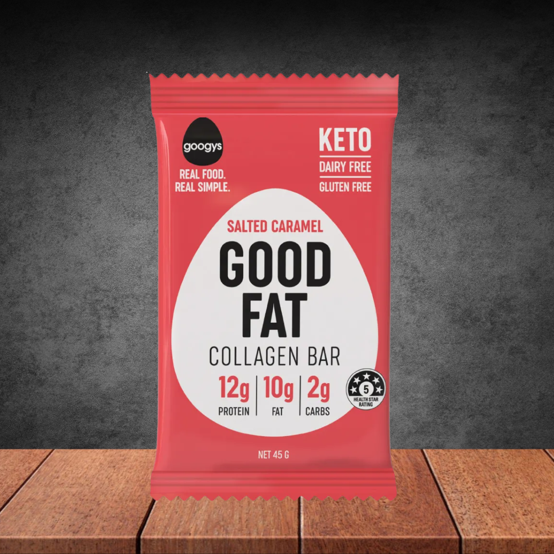 Googys Good Food Fat Keto Salted Caramel Collagen Bar 45g