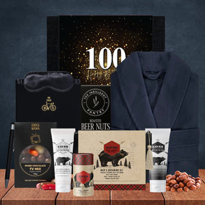 Happy 100th Plush Bathrobe & Snacks Hamper