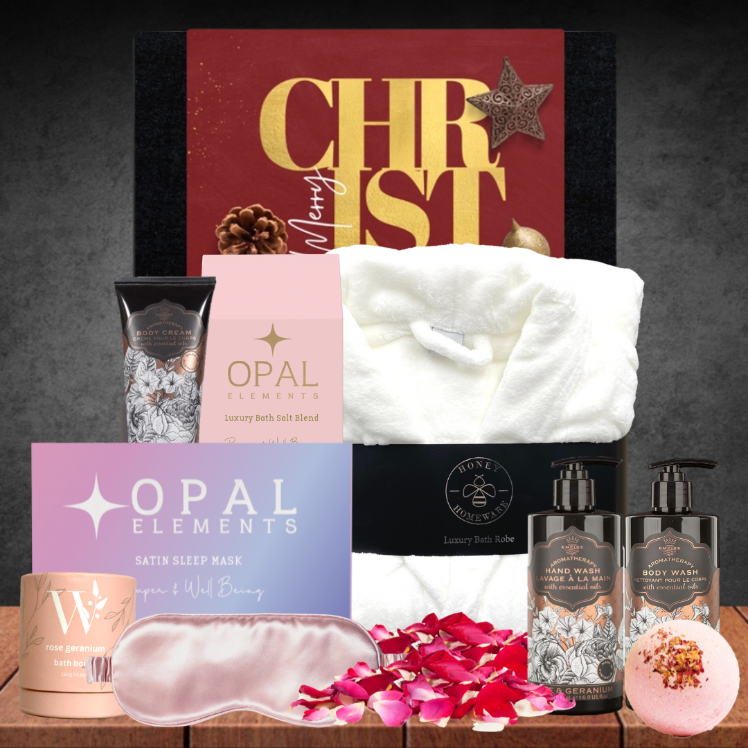 Melbourne Christmas Pamper Hamper For Her with Honey Homeware Luxury White Bath Robe