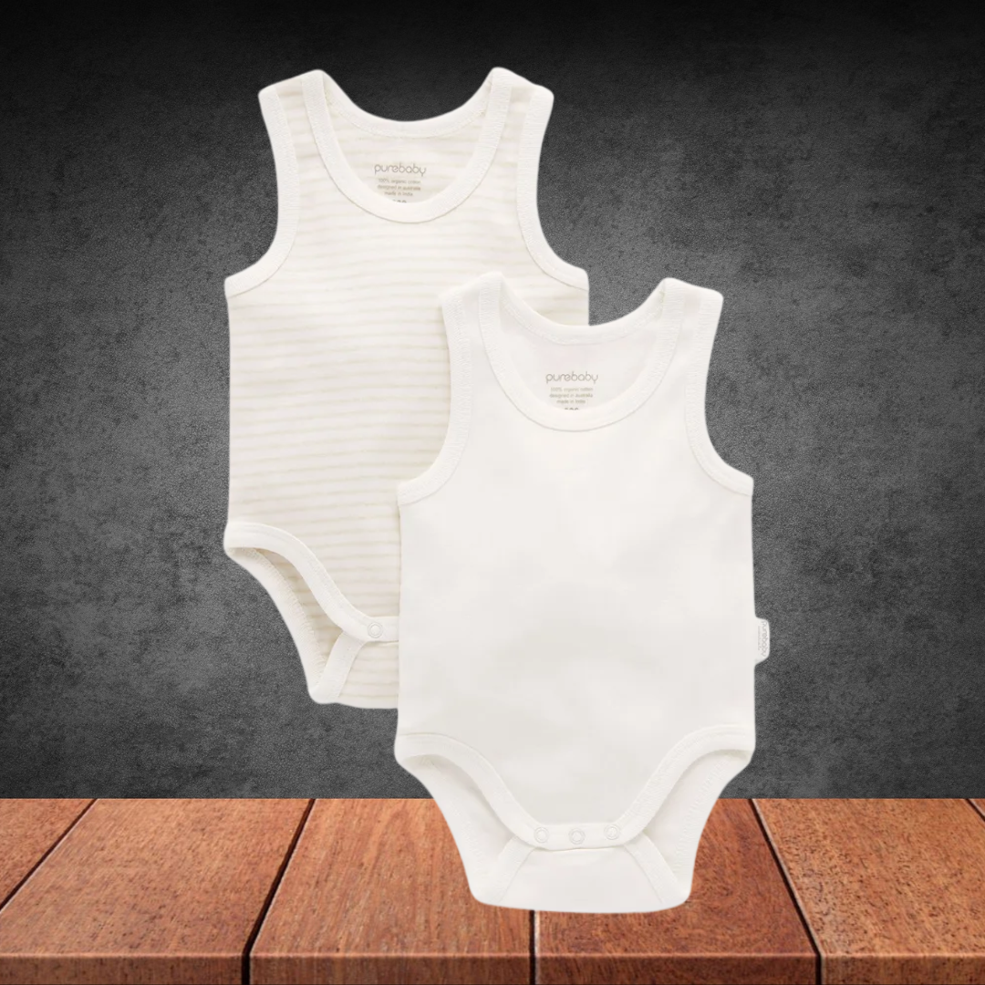 Pure Baby Rib Bodysuit 2 Pack Wheat Pack