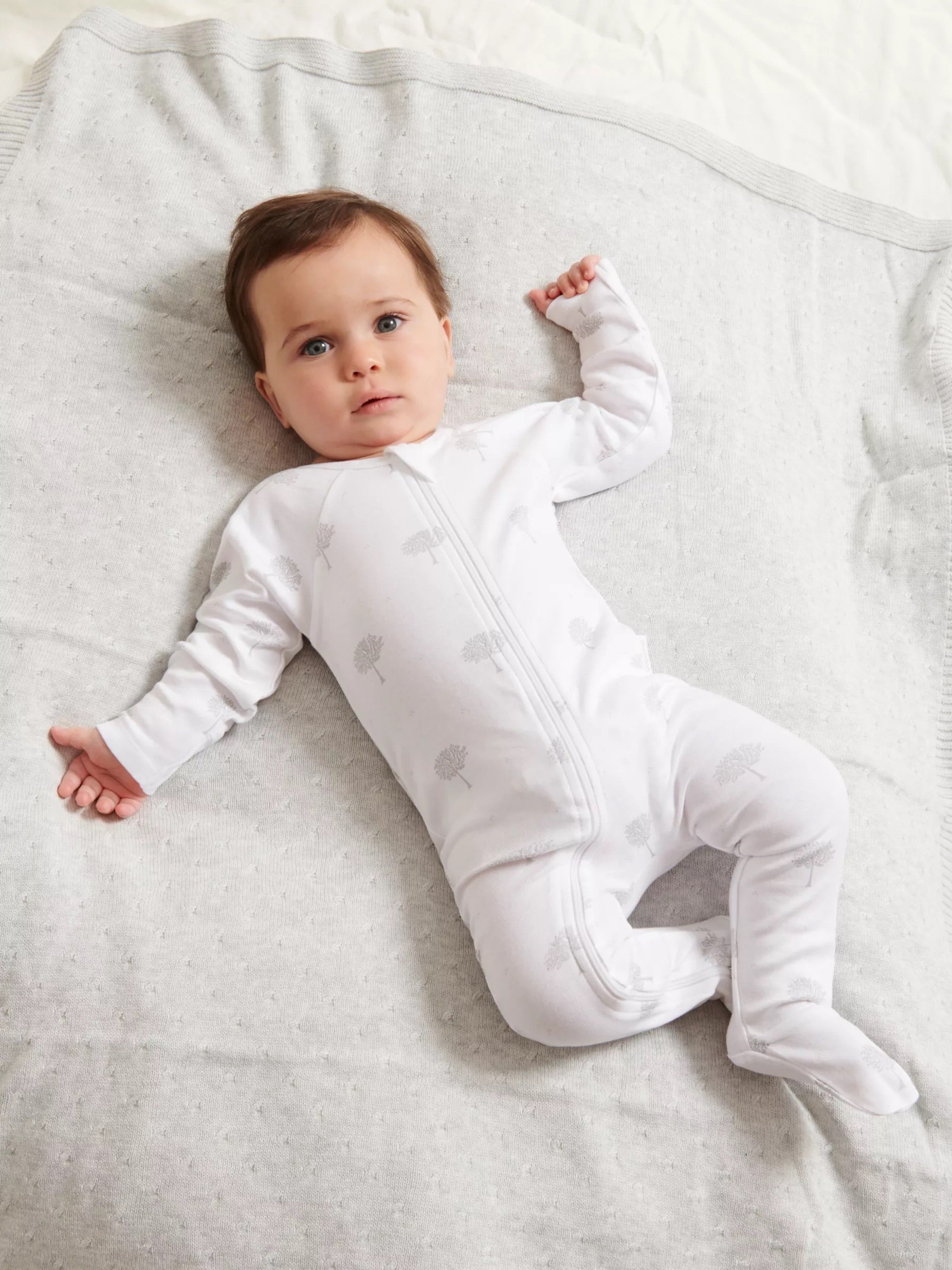 Pure Baby Essentials Pale Grey Leaf Zip Growsuit