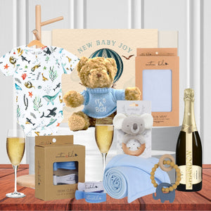 Blue Bubbles Baby Bear baby gift hamper for a newborn boy