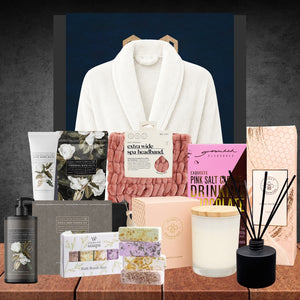 Her Empire Spa Hamper with white bath robe and floral spa essentials