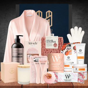 Spa Day at Home Hamper with satin bathrobe and spa essentials