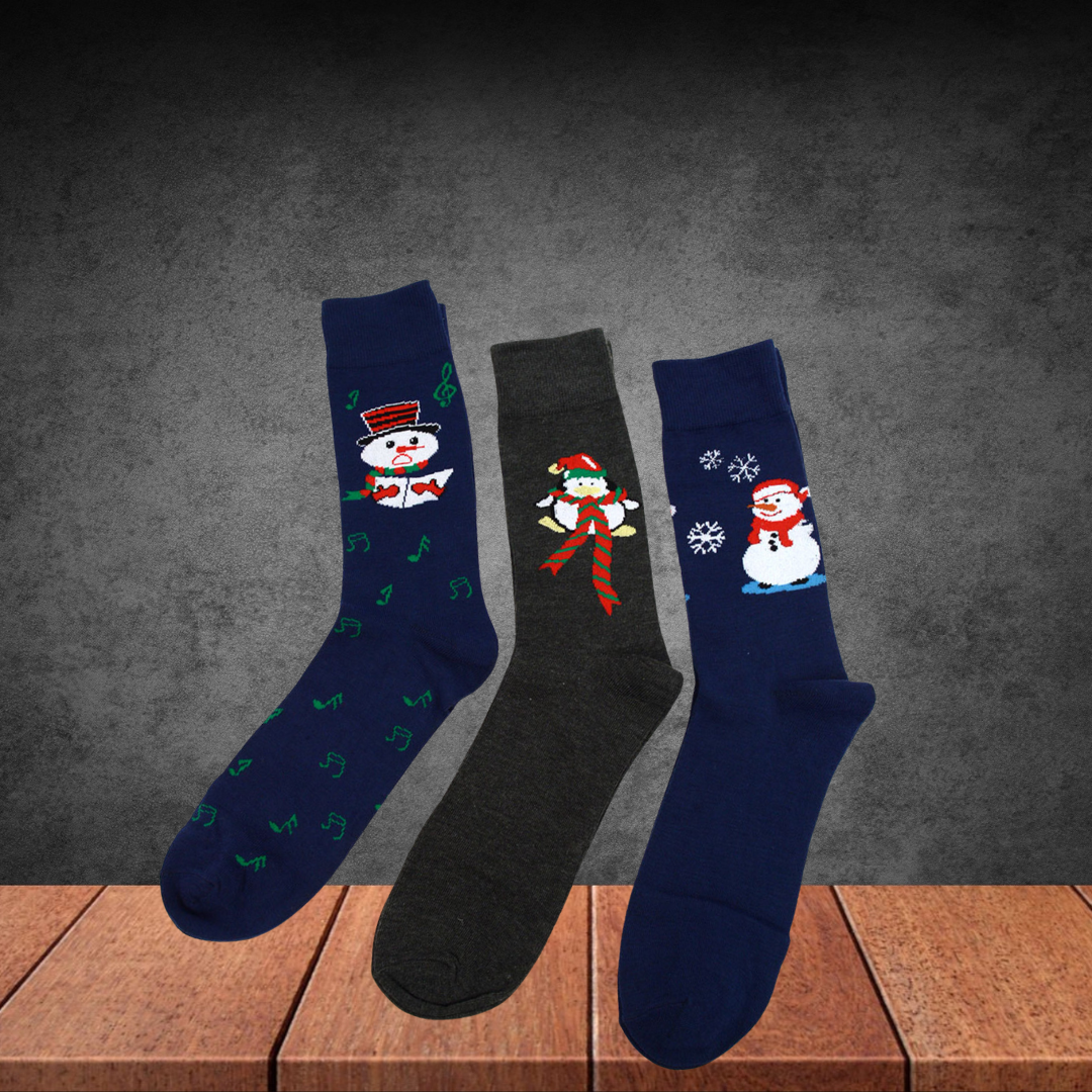 3 Pairs Pack Men's Christmas Snowman Crew Socks
