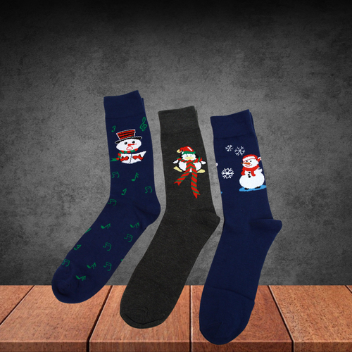 3 Pairs Pack Men's Christmas Snowman Crew Socks