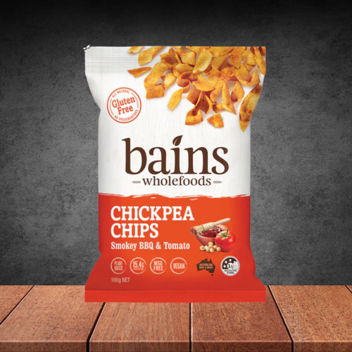 Bains Wholefoods Smokey BBQ & Tomato Chickpea Chips 100g
