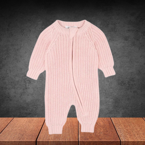 Bebe By Minihaha Pale Pink Knitted Zip Romper