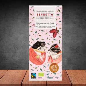 Bennetto Organic Raspberries in Dark Chocolate 100g