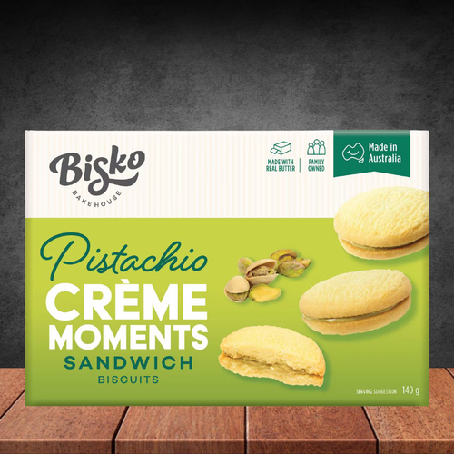 Bisko Pistachio Crème Sandwich Biscuits 140g