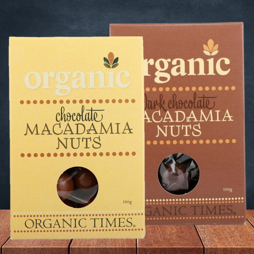 Organic Times Chocolate Coated Macadamias 150g
