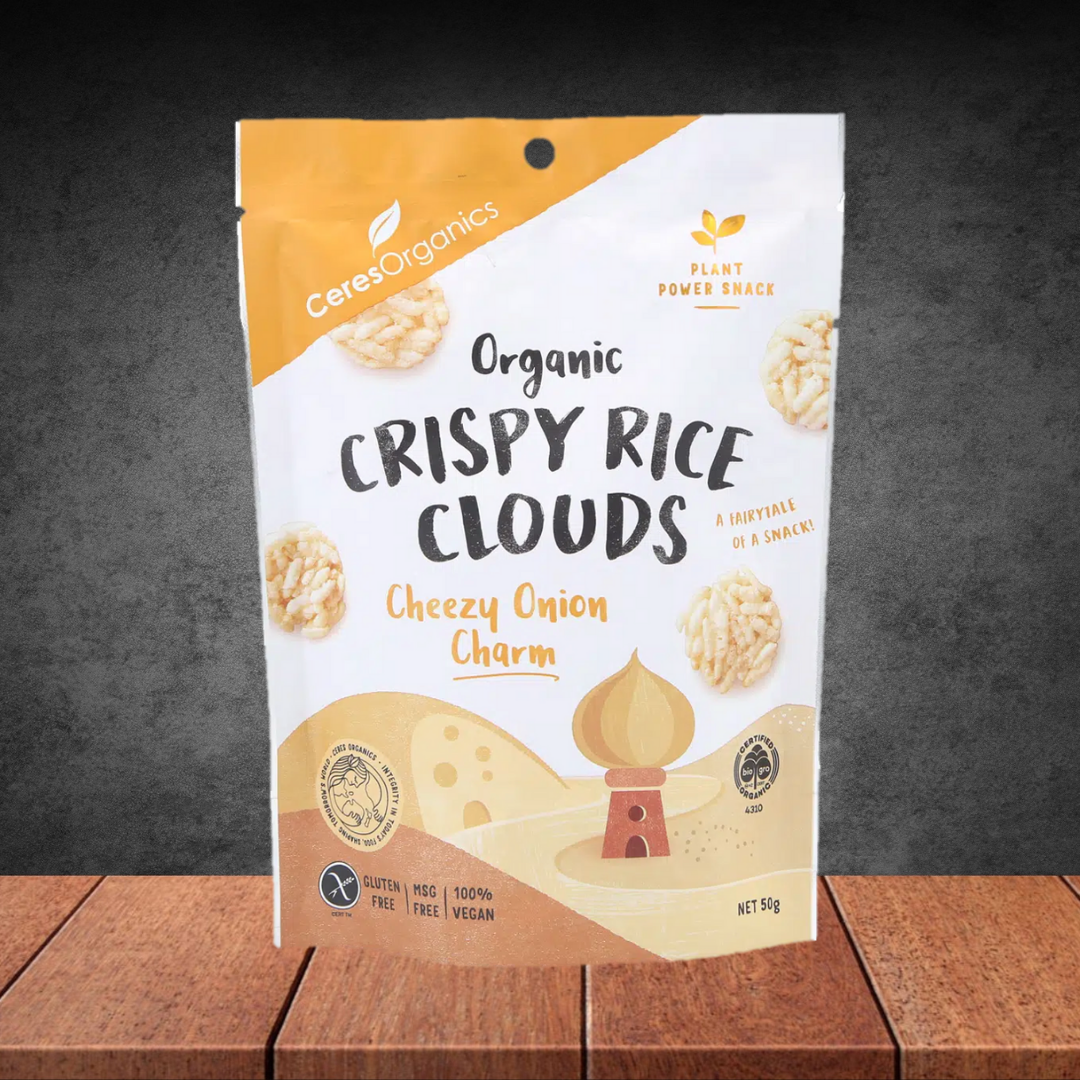 Ceres Organics Cheezy Onion Crispy Rice Clouds 50g