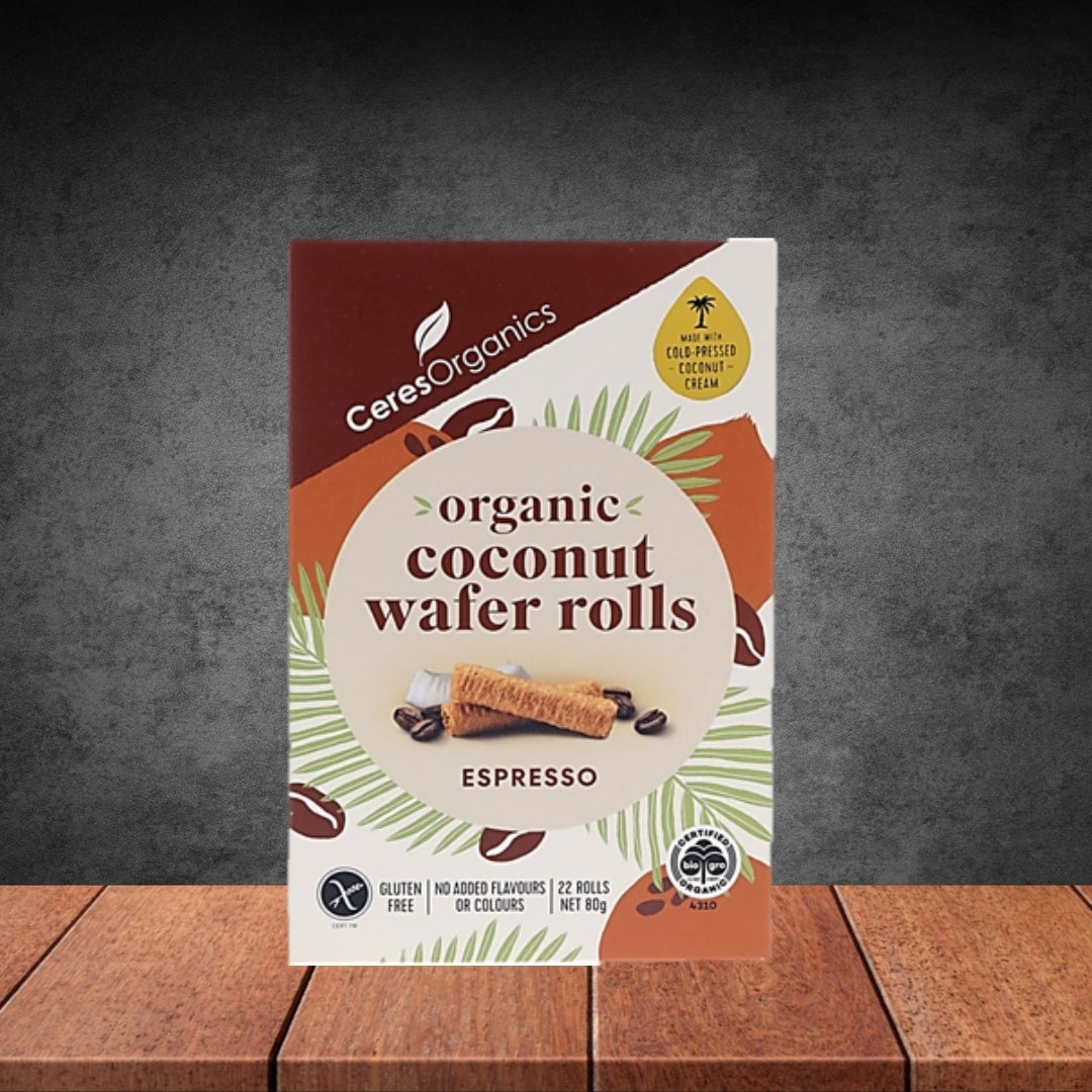 Ceres Organics Espresso Coconut Wafer Rolls 80g