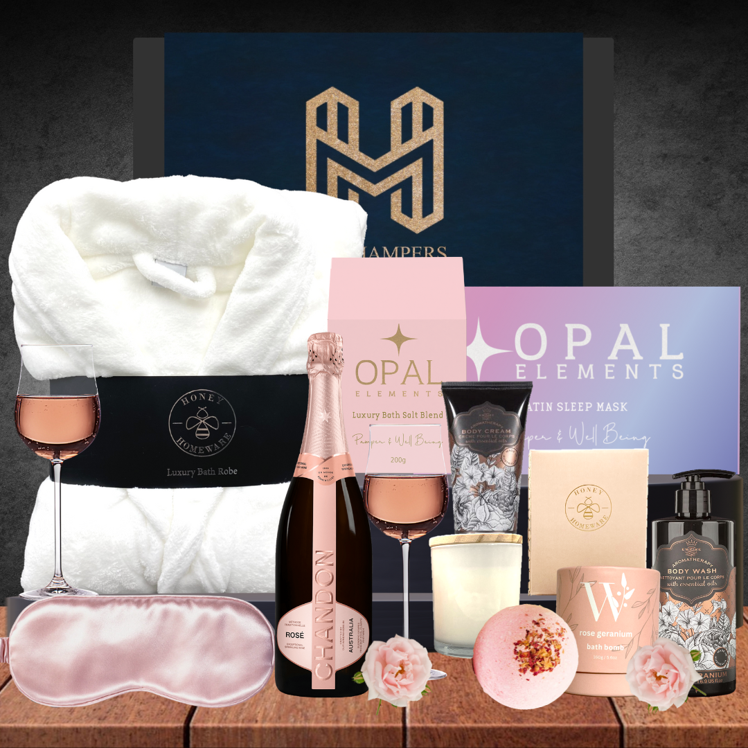 Champagne & Pamper Hamper For Her with White Luxury Bath Robe