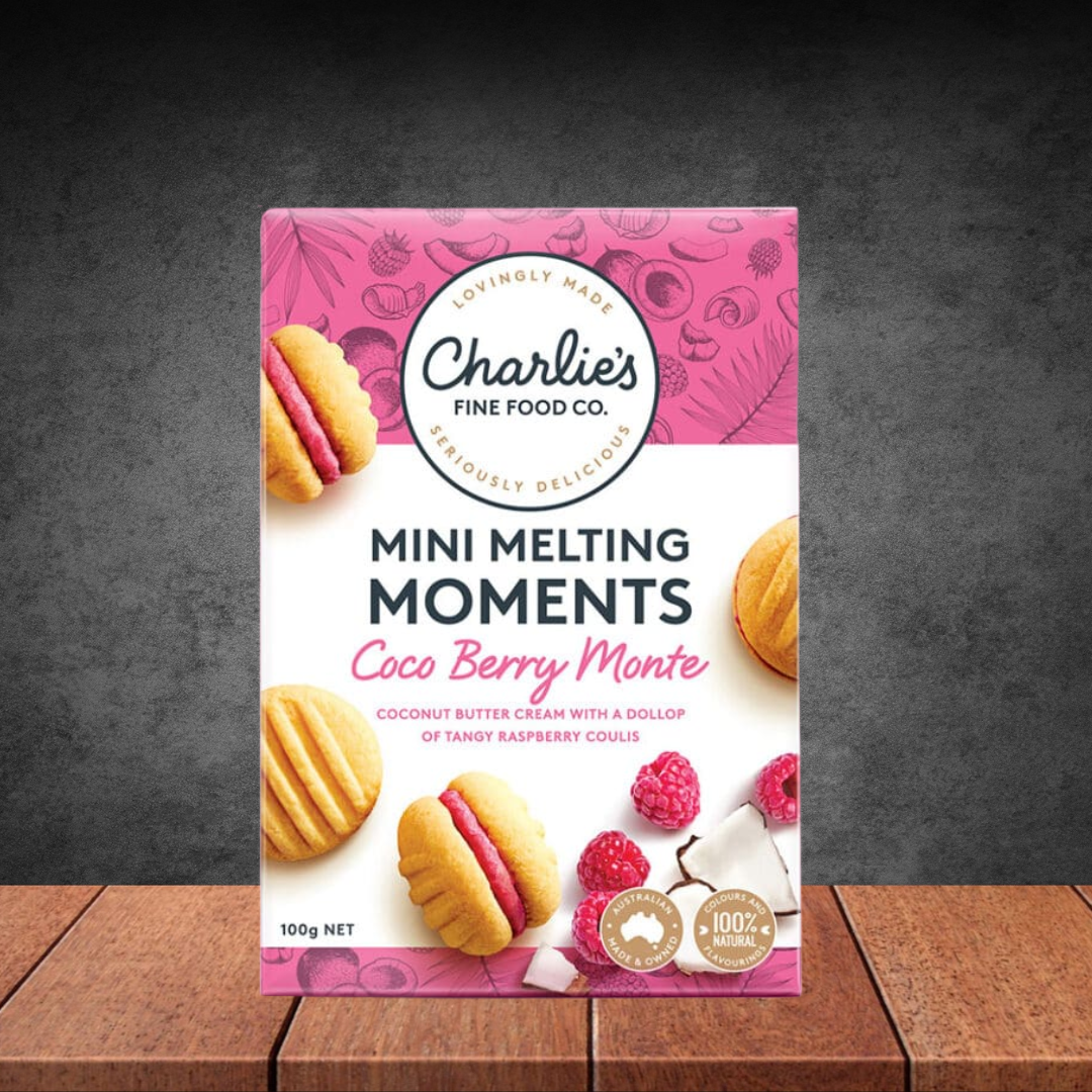 Charlie's Fine Foods Coco Berry Monte Mini Melting Moments 100g