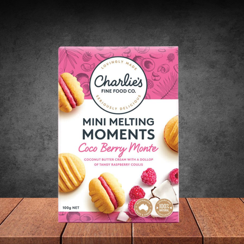 Charlie's Fine Foods Coco Berry Monte Mini Melting Moments 100g