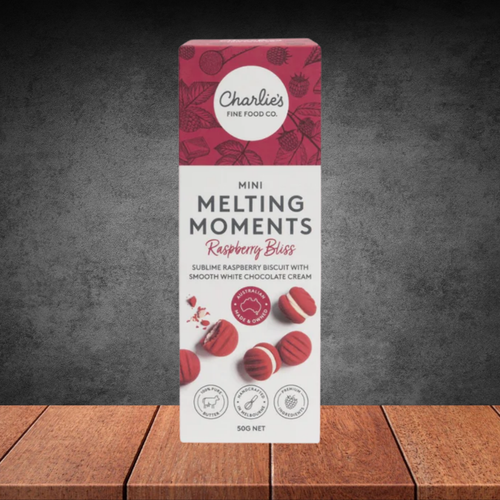 Charlie's Cookies Mini Raspberry White Choc Melting Moments 50g