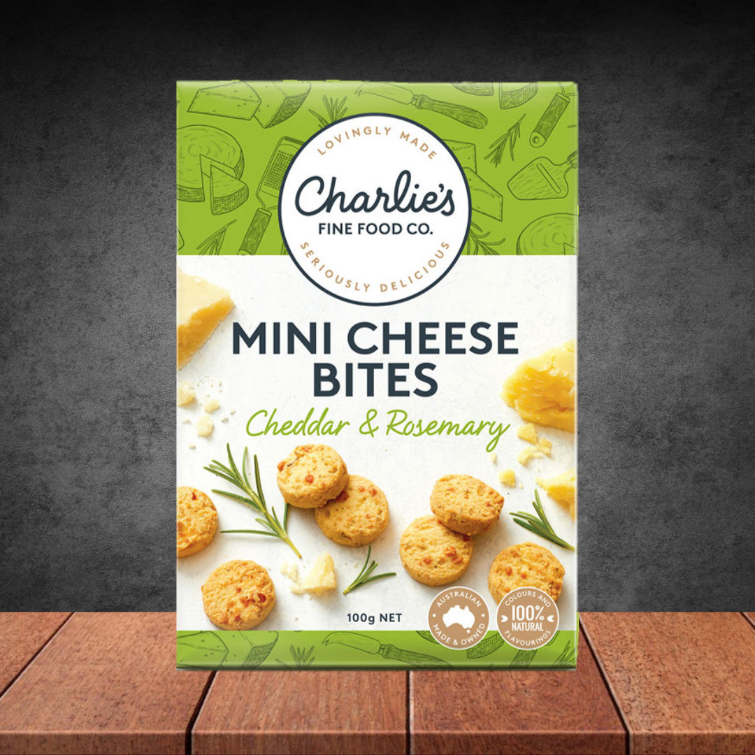 Charlie's Fine Food Co. Cheddar & Rosemary Mini Cheese Bites 100g