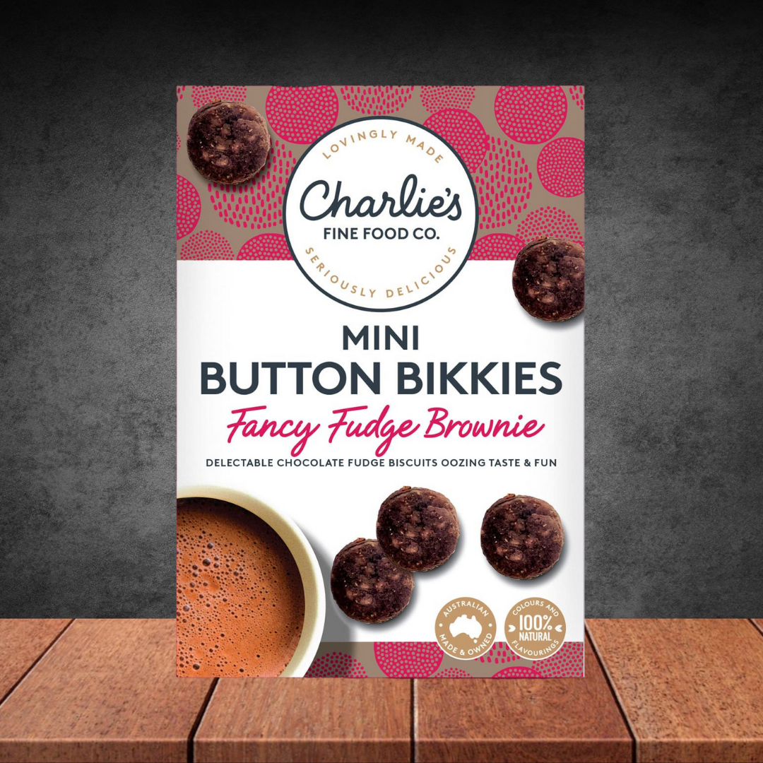 Charlie's Fine Foods Co. Fancy Fudge Brownie Mini Button Bikkies 100g
