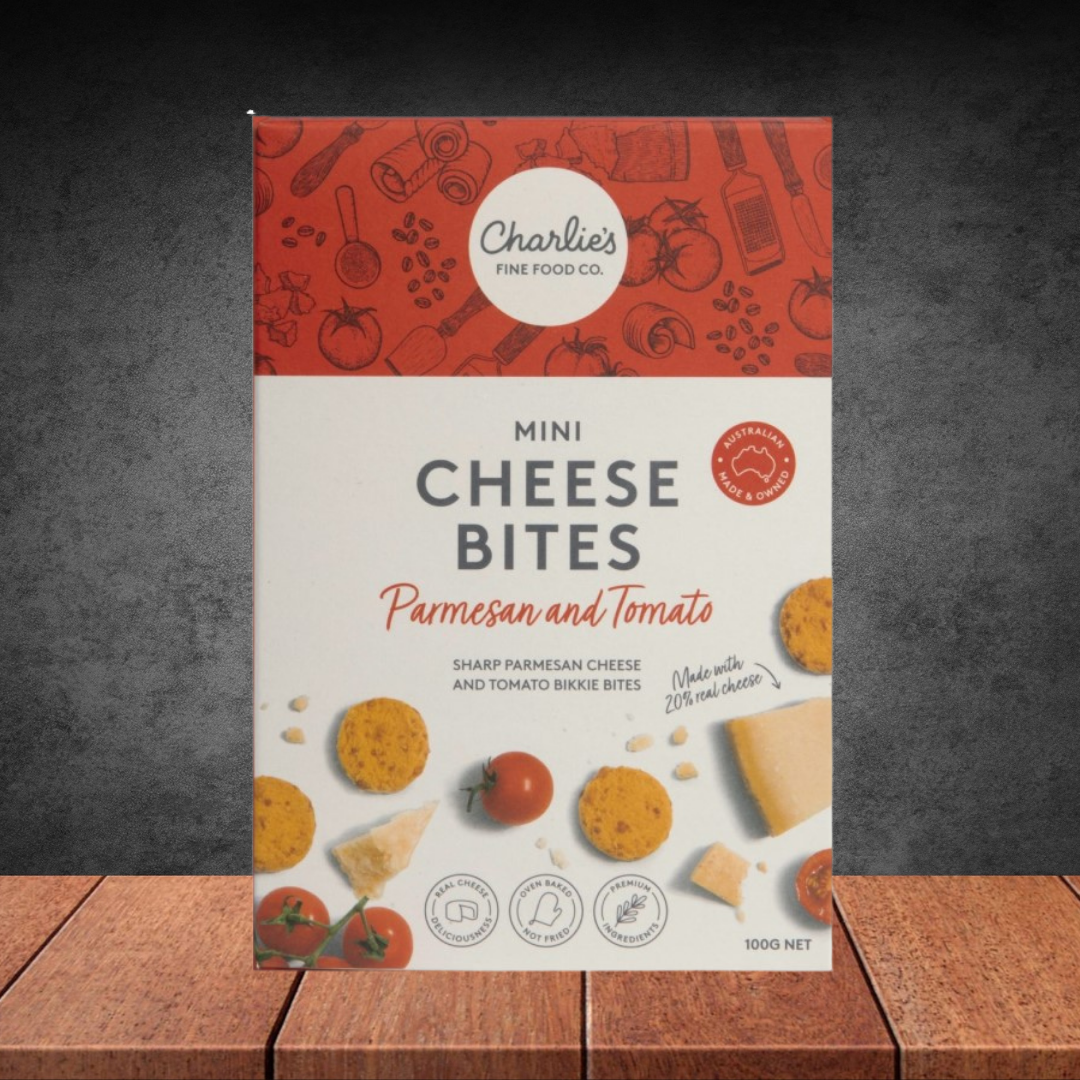 Charlies Fine Food Co. Parmesan & Tomato Mini Cheese Bites 100g