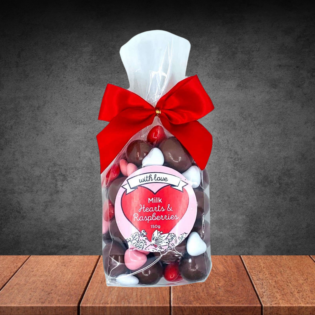 Chocamama Raspberry & Heart Ribbon Bag 150g
