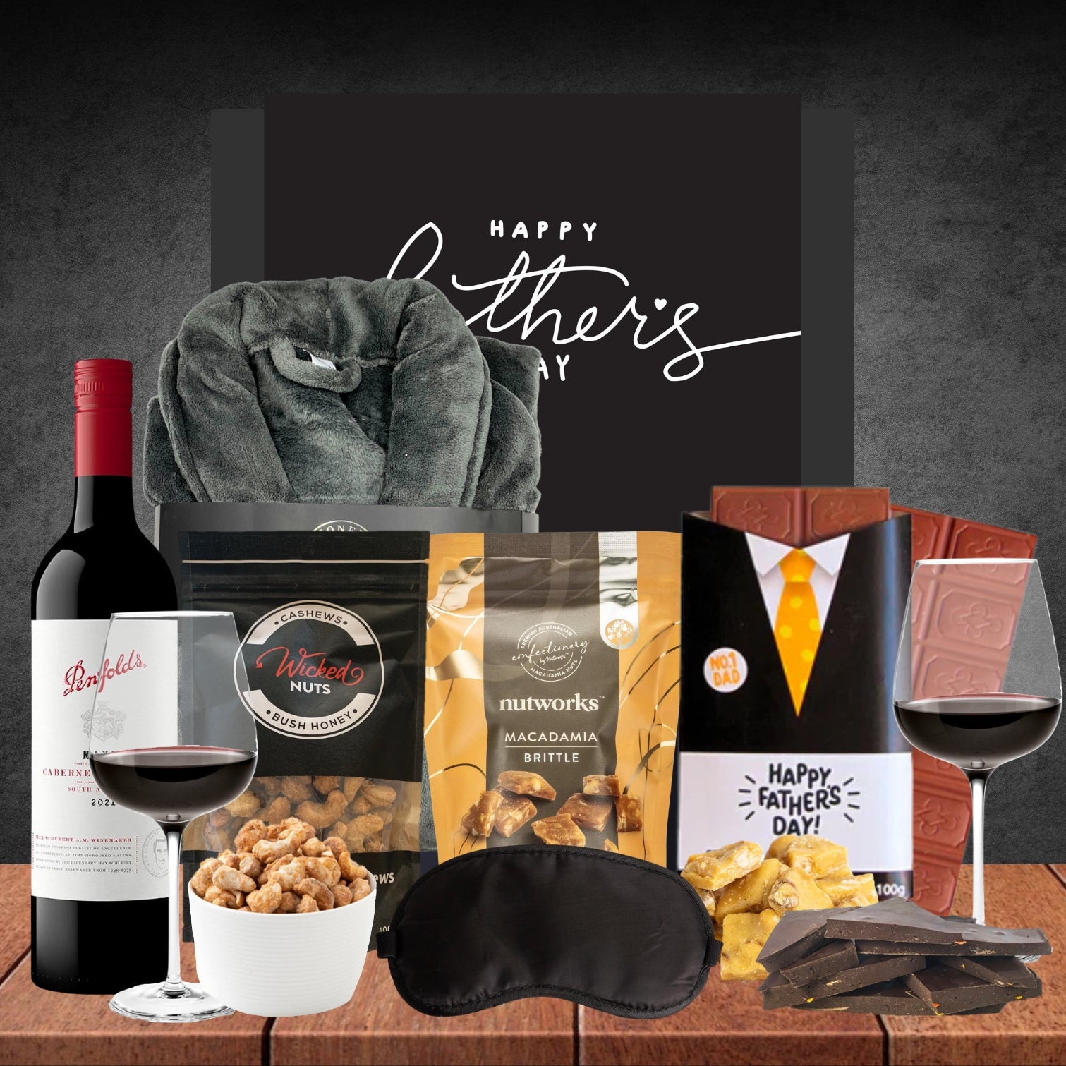 Dad's Luxury Robe & Cab Shiraz Hamper with Grey Robe