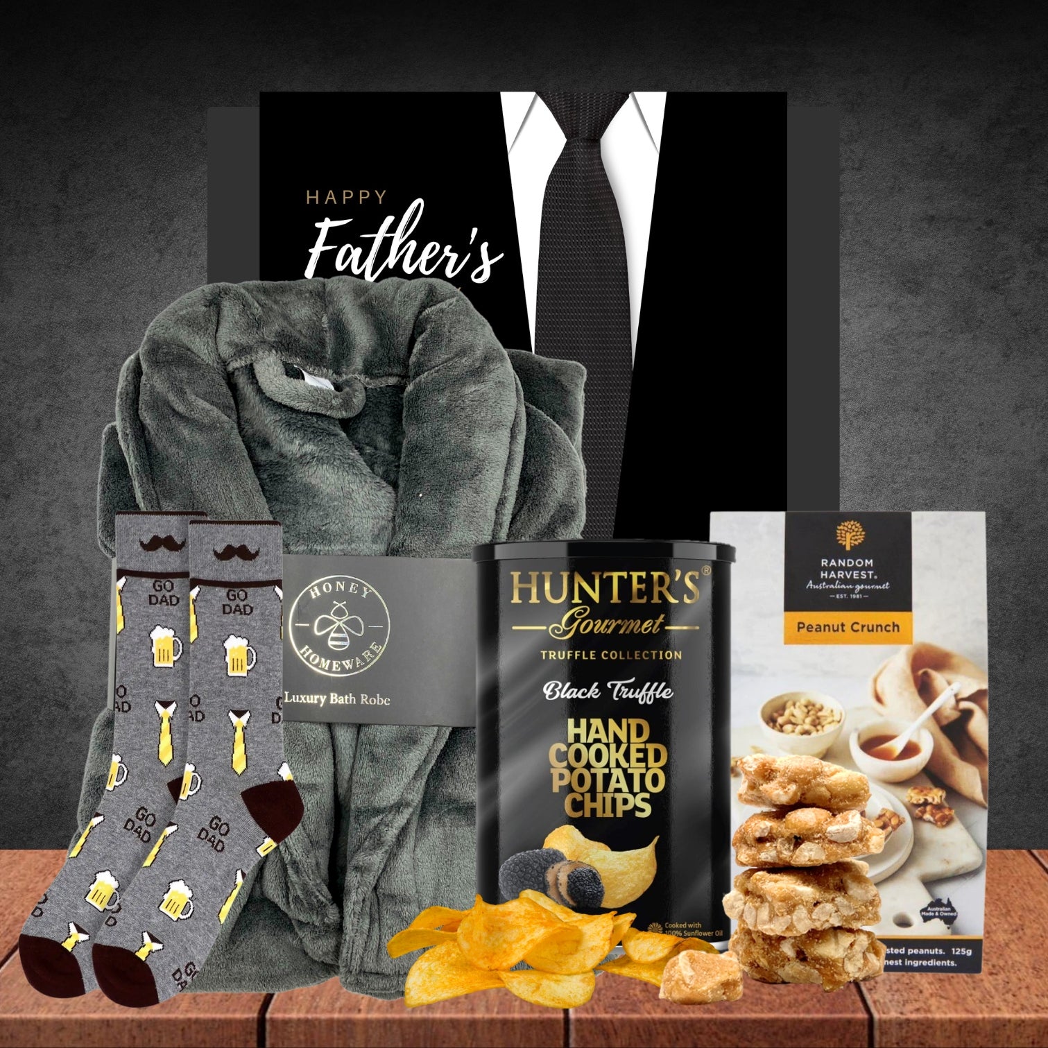 Dad's Luxury Robe Hamper with Honey Homeware Luxury Bath Robe Grey