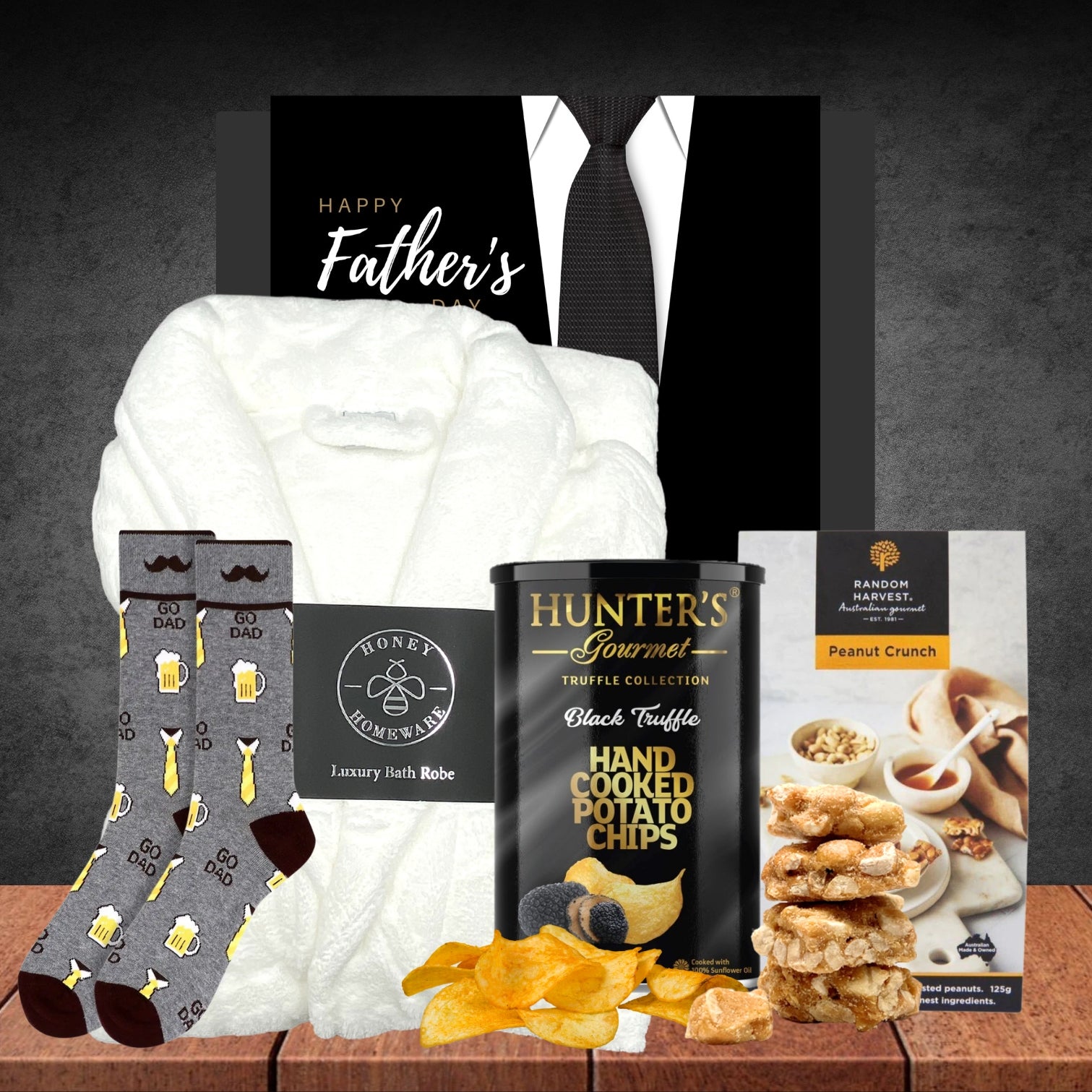 Dad's Luxury Robe Hamper with Honey Homeware Luxury Bath Robe White