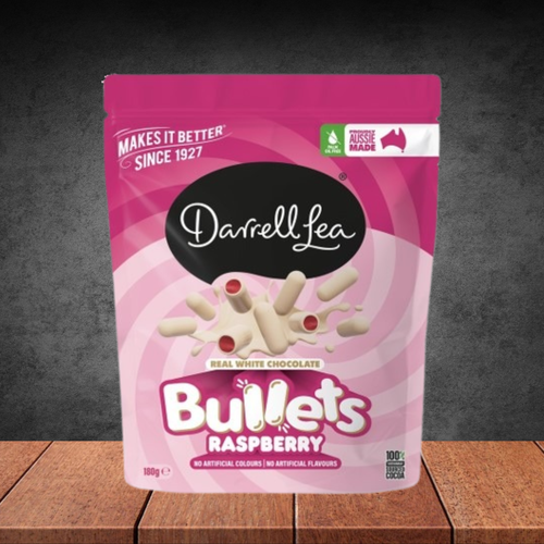 Darrell Lea White Chocolate Raspberry Bullets 180g