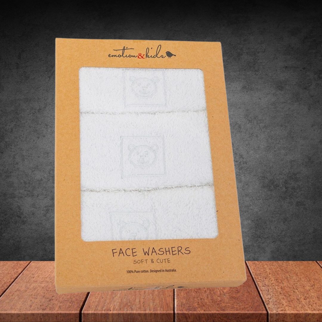 Emotion & Kids White Teddy Bear Face Washers 3 Pack