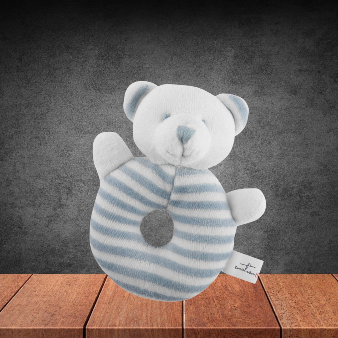 Emotion & Kids White and Blue Stripe Bear Rattle
