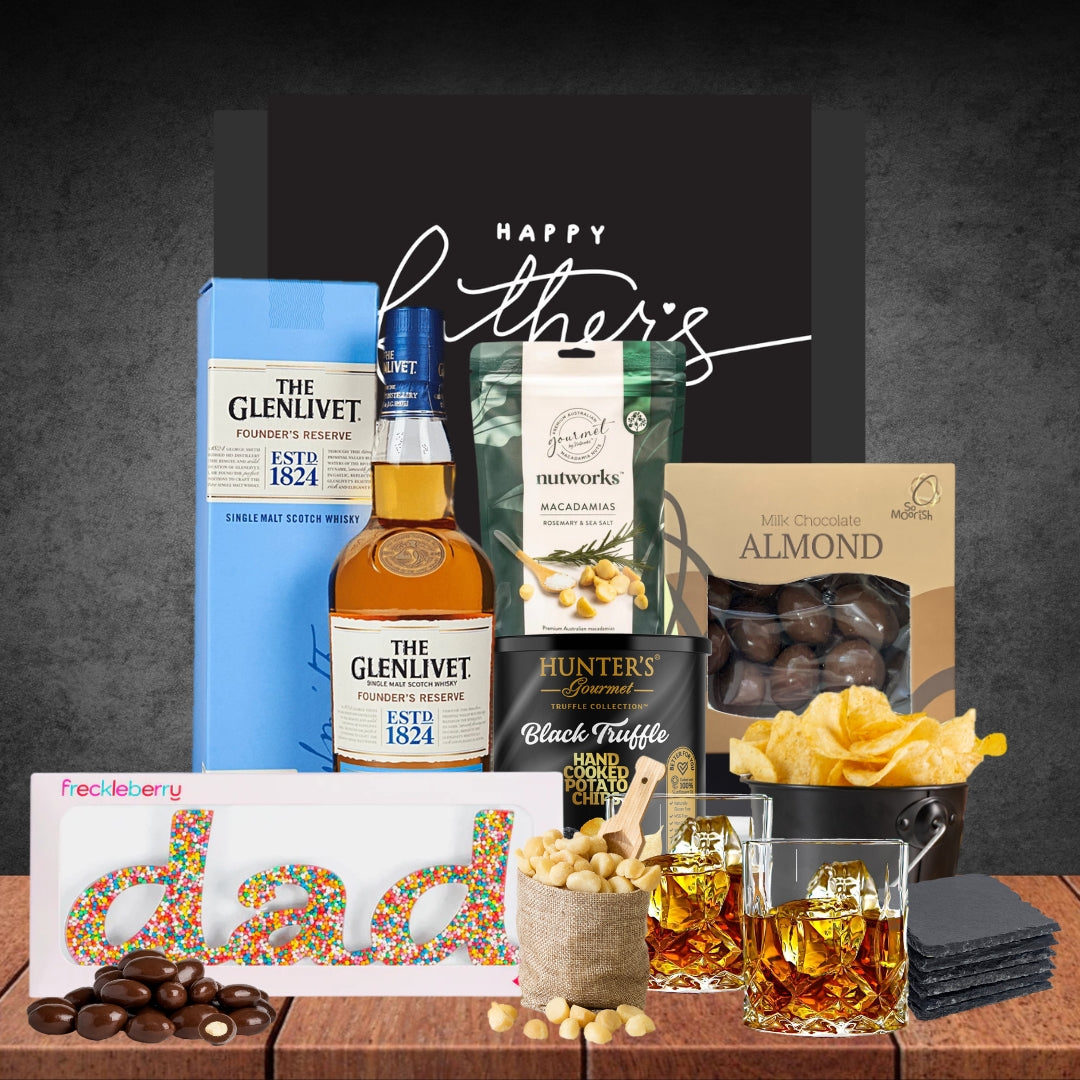 Father's Day Whisky Celebration Hamper with Glenlivet Founders Reserve Single Malt Scotch Whisky 700ml