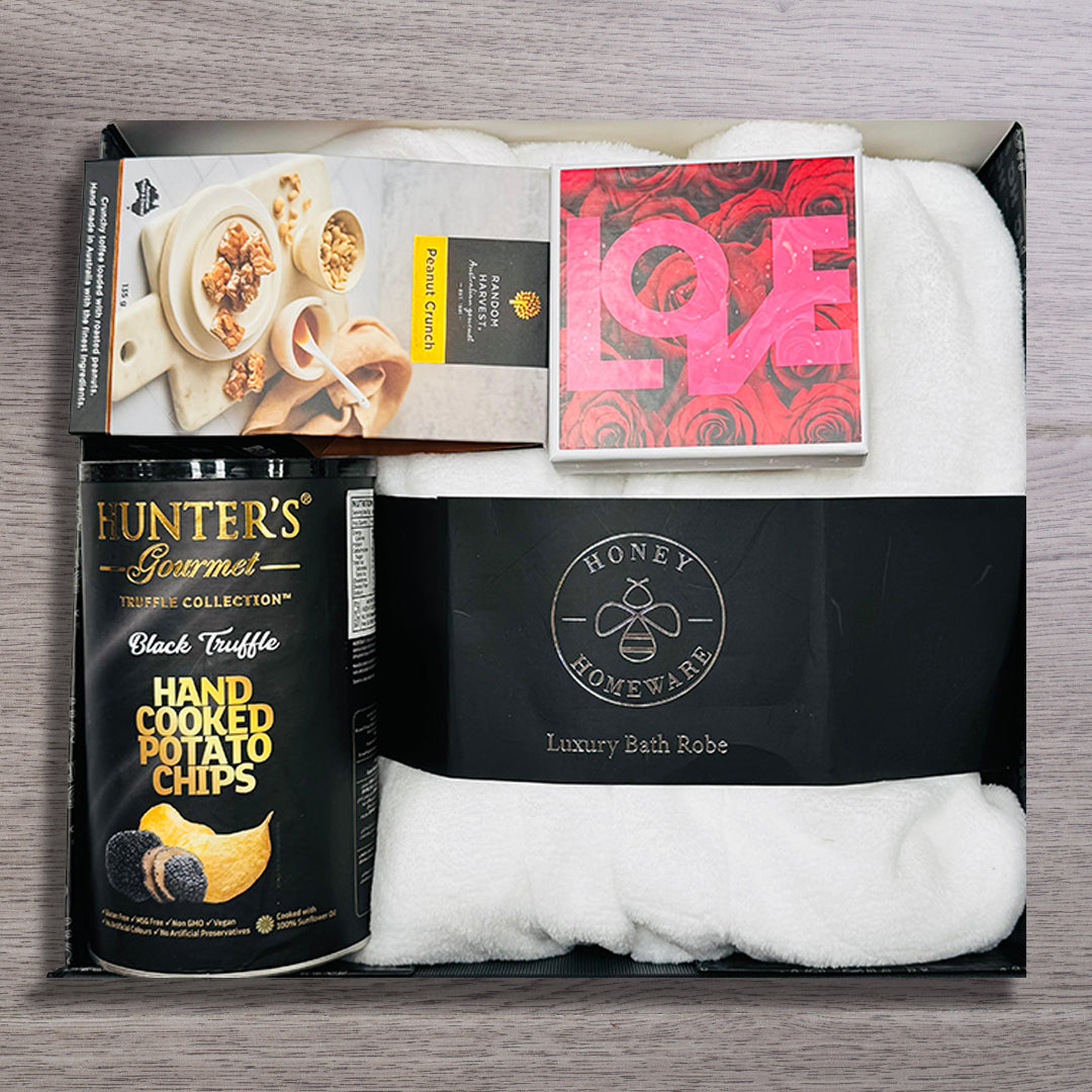 Plush Bathrobe & Snacks Valentines Hamper