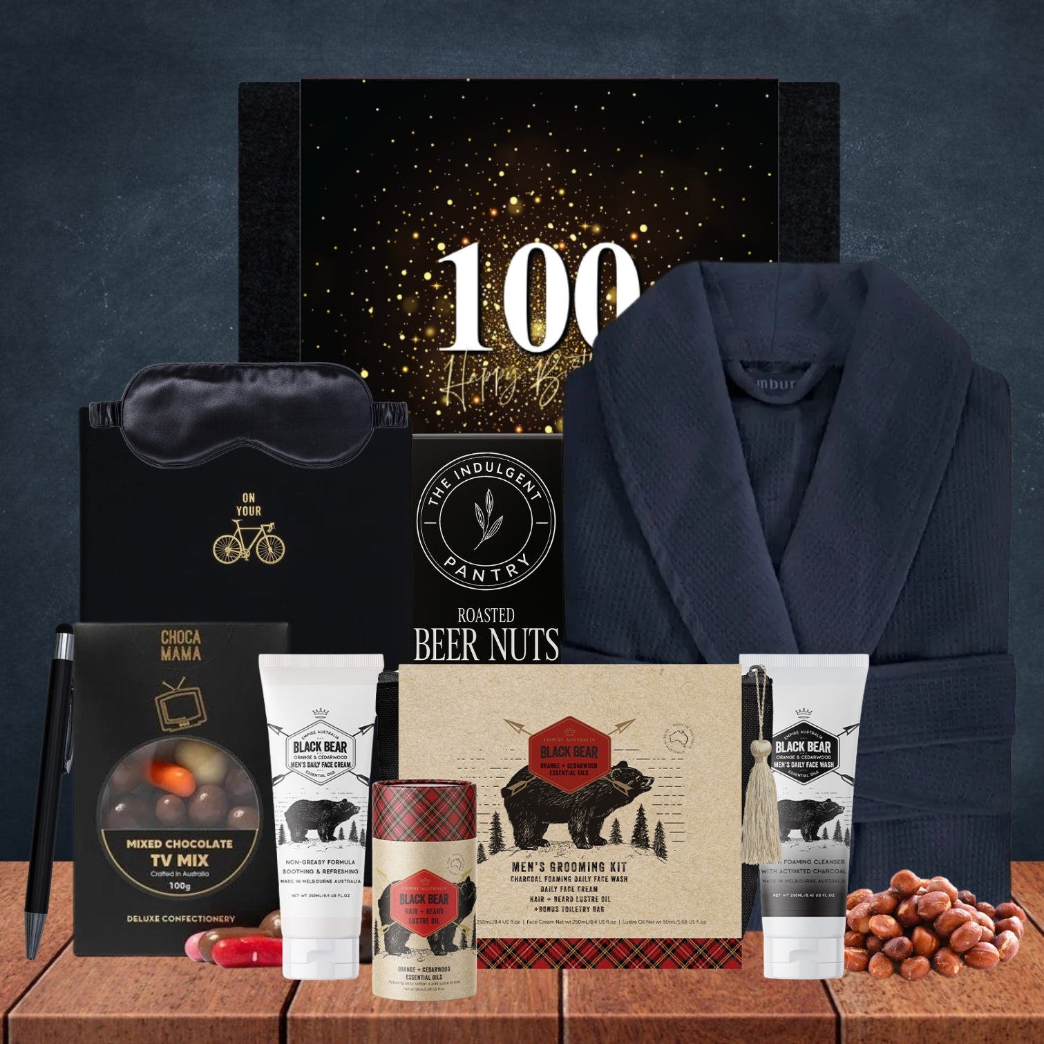 Happy 100th Plush Bathrobe & Snacks Hamper