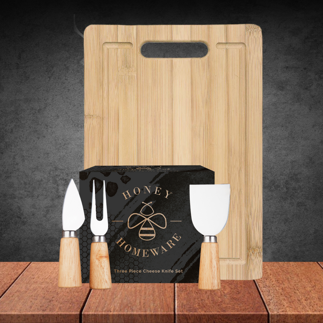 Honey Homeware 3 Piece Cheeseboard Set with Cheese Knives