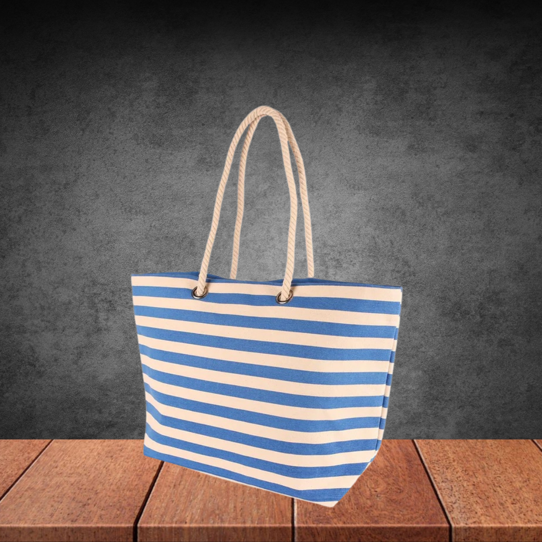 Large Striped Canvas Tote Beach Bag Blue  - 55cm x 36cm