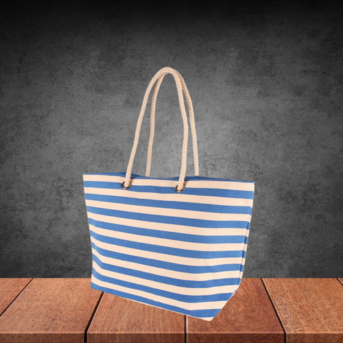 Large Striped Canvas Tote Beach Bag Blue  - 55cm x 36cm