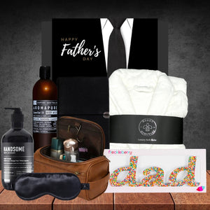 Lounging in Luxury Hamper For Dad with Honey Homeware Grey Luxury Bath Robe Grey White