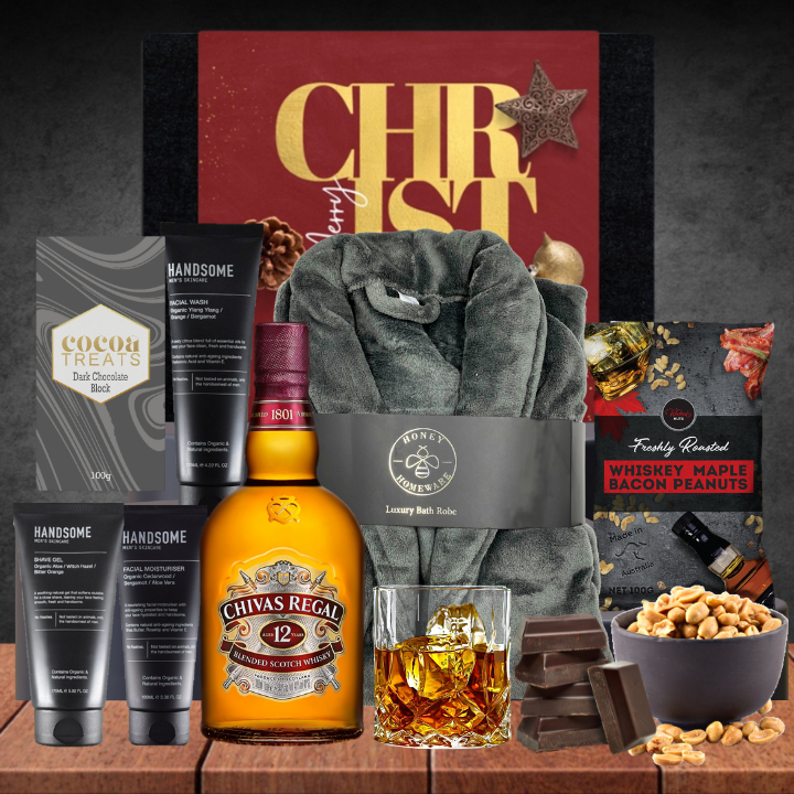 Luxury Christmas Pamper Hamper For Him with Honey Homeware Grey Luxury Bath Robe