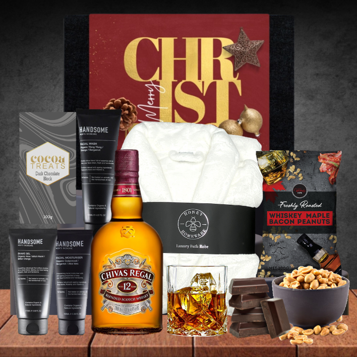 Luxury Christmas Pamper Hamper For Him with Honey Homeware White Luxury Bath Robe
