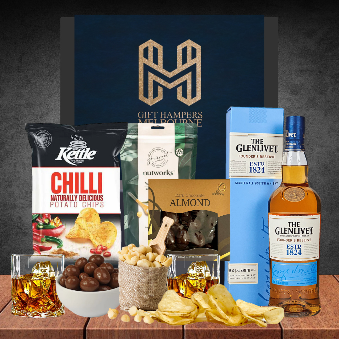 New Year Premium Whisky Choice Hamper with Glenlivet Founders Reserve Single Malt Scotch Whisky 700ml