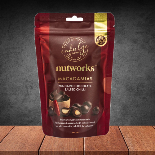 Nutworks Dark Chocolate Salted Chilli Macadamias 75g