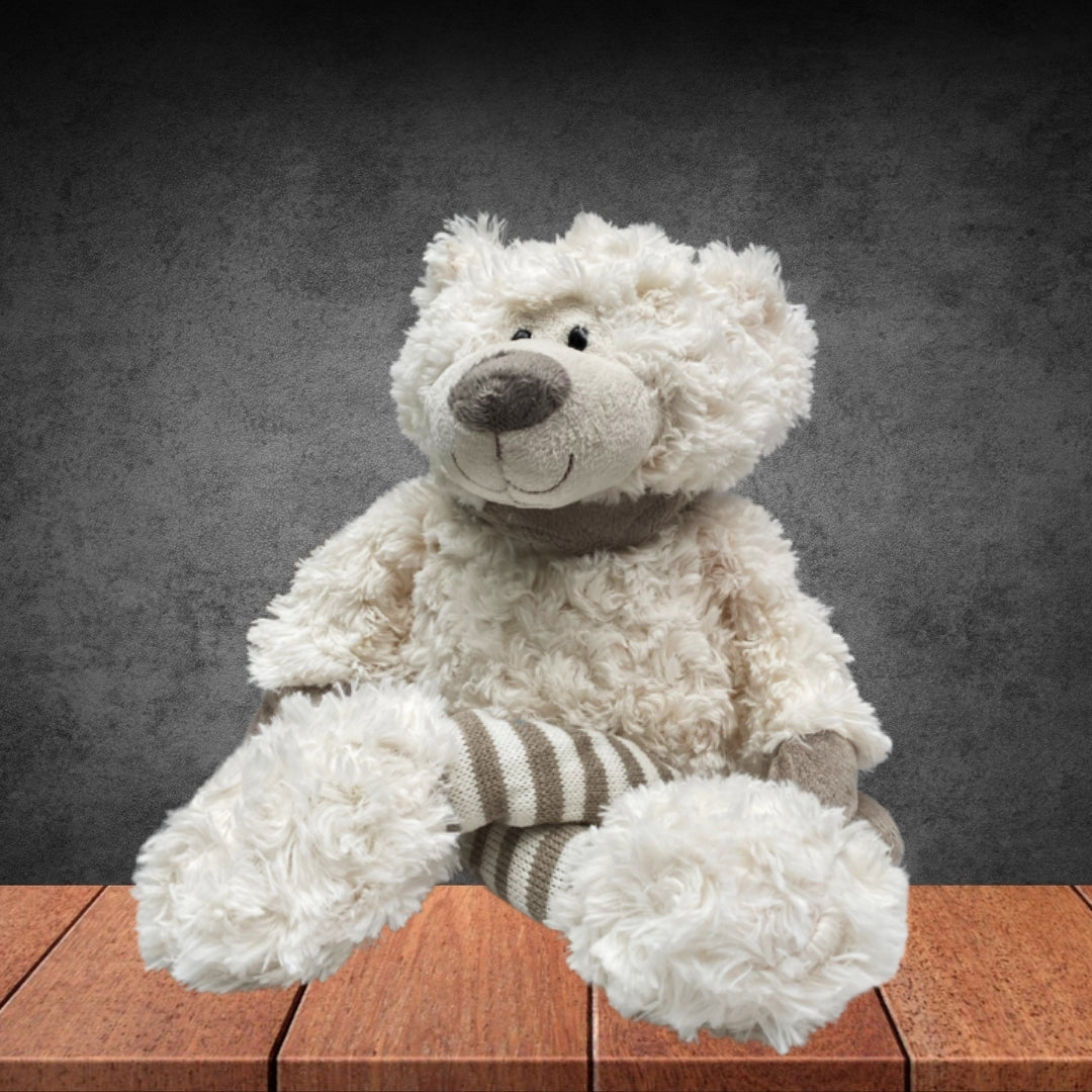 Plush White Striped Legged Teddy