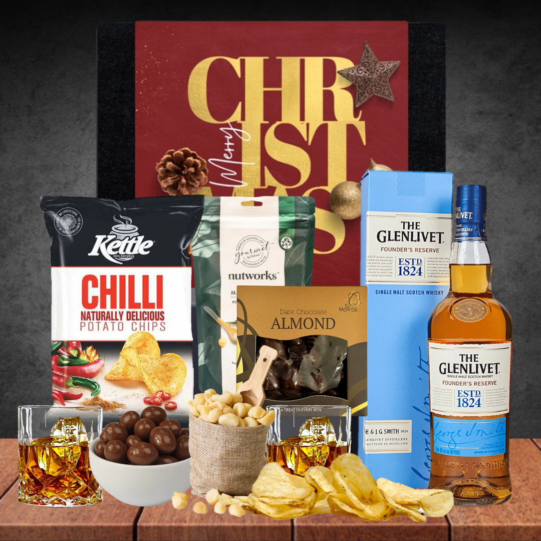 Premium Whiskey Christmas Hamper For Him with Glenlivet Founders Reserve Single Malt Scotch Whisky 700ml