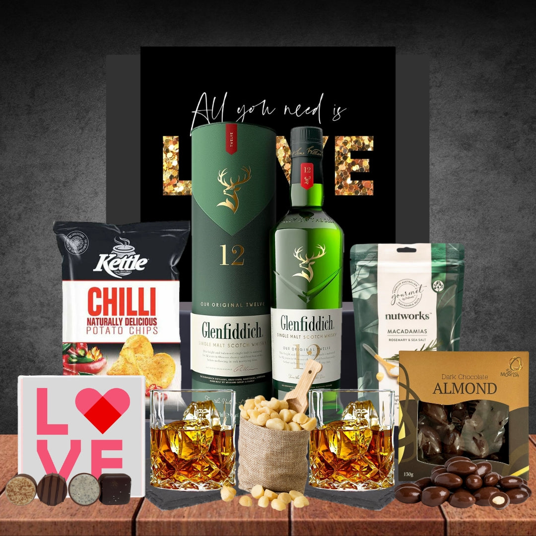 Premium Whisky Choice Valentines Hamper with Glenfiddich 12-Year Old Single Malt Scotch Whisky 700ml