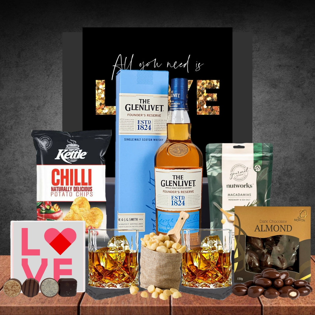 Premium Whisky Choice Valentines Hamper with Glenlivet Founders Reserve Single Malt Scotch Whisky 700ml