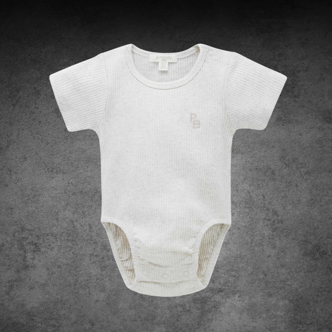 Pure Baby Basics Wheat Rib Short Sleeve Bodysuit (Sizes 00 or 000)